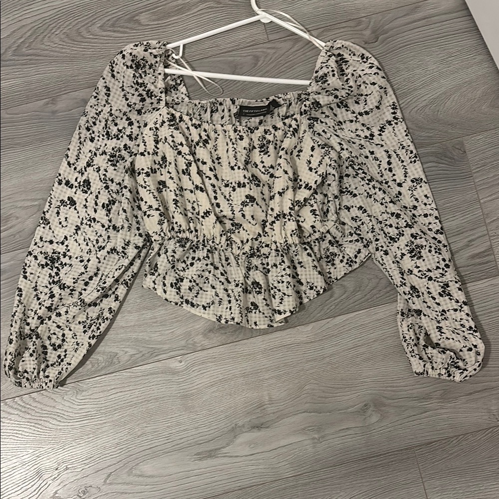 The Fifth Label Black and White Smocked Crop Blouse